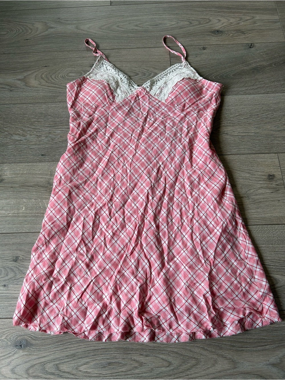 LISTICLE Pink Gingham Lace-Trim Sleeveless Dress Size Large New